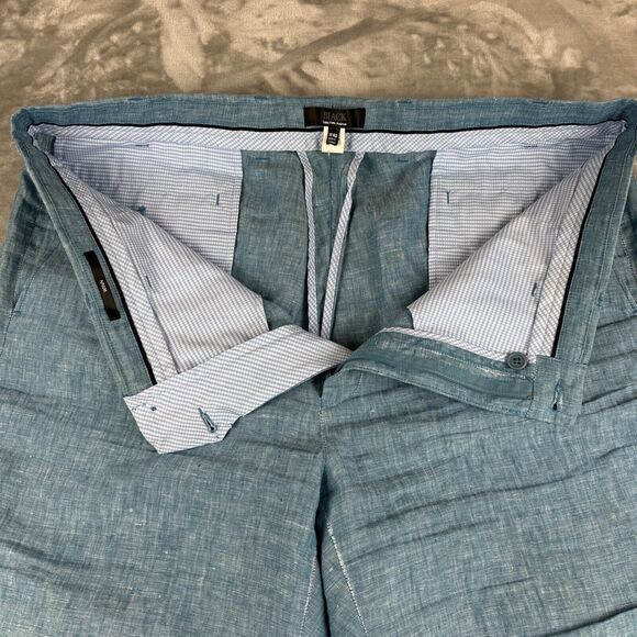 Black by Saks Fifth Avenue Men's Linen Shorts Size W40 Flat Front Blue (0710) - Picture 5 of 11